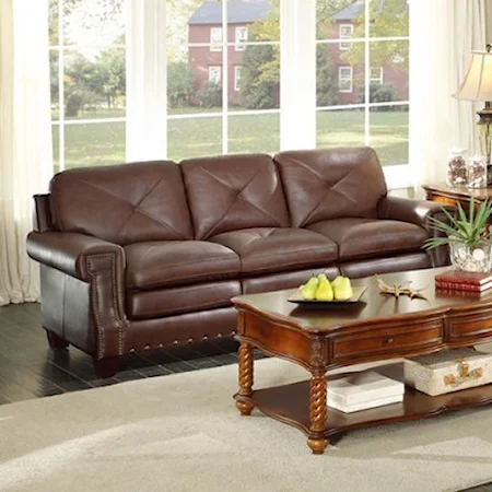 Traditional Leather Sofa with Nailhead Trim